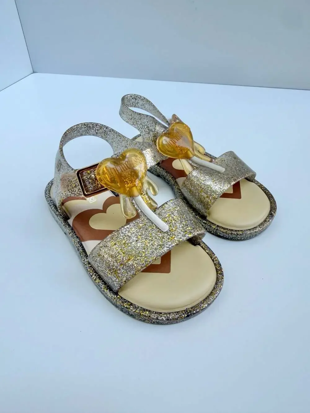 Mini Melissa Jelly Pop Glitter Gold Sandals 8C